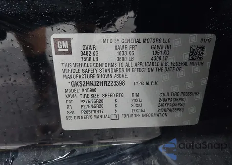 2017 GMC Yukon Xl Denali z USA, uszkodzony, nr VIN 1GKS2HKJ2HR223398